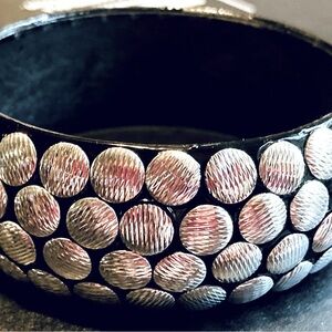 Ebony Wood Bangle‎ with Ss Hammered Disc Design